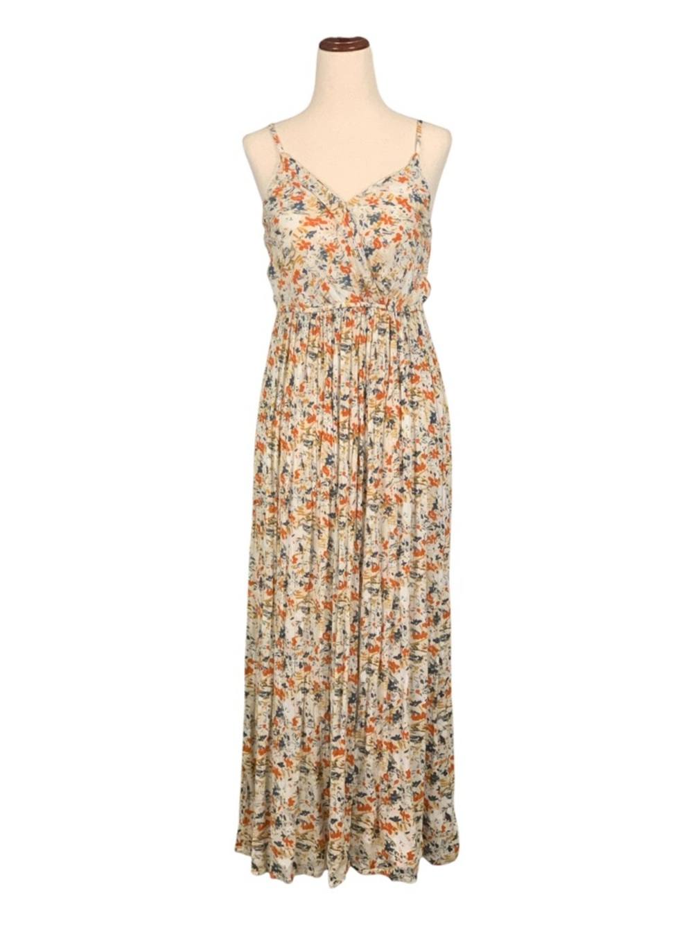 Sim & Sam Boho Cream Floral Spaghetti Strap Maxi Dress Coquette Prairie Medium‎